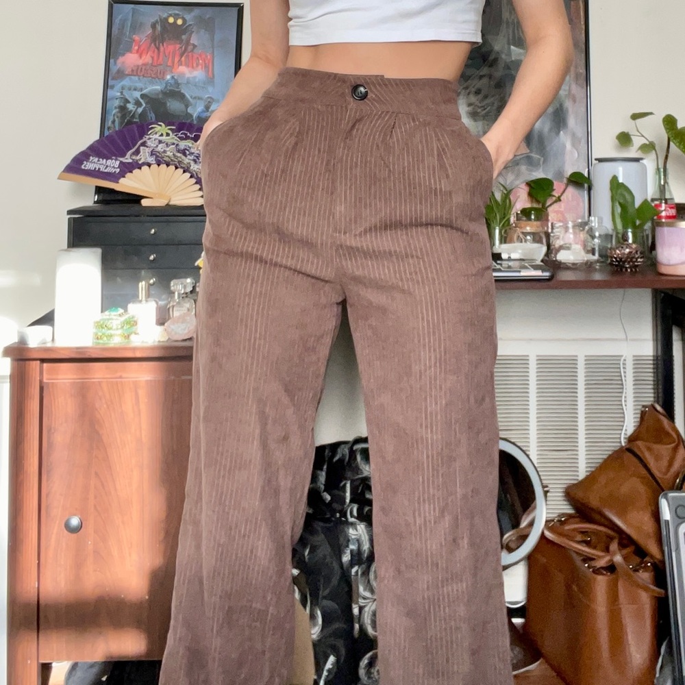 SHEIN Brown Corduroy Wide Leg Pants